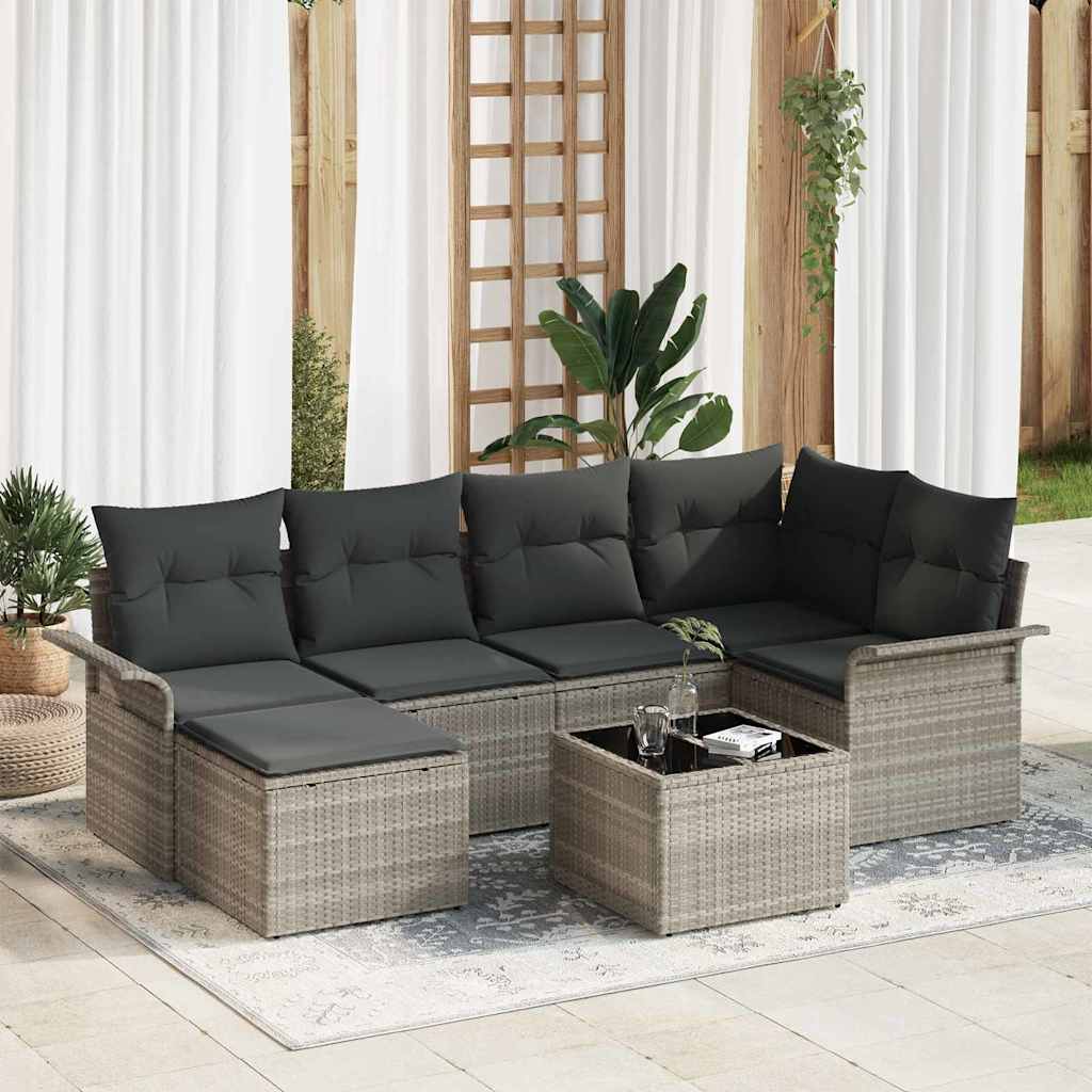 vidaXL Conjunto de sofá de jardín 7 uds. Gris Claro ratán sintético