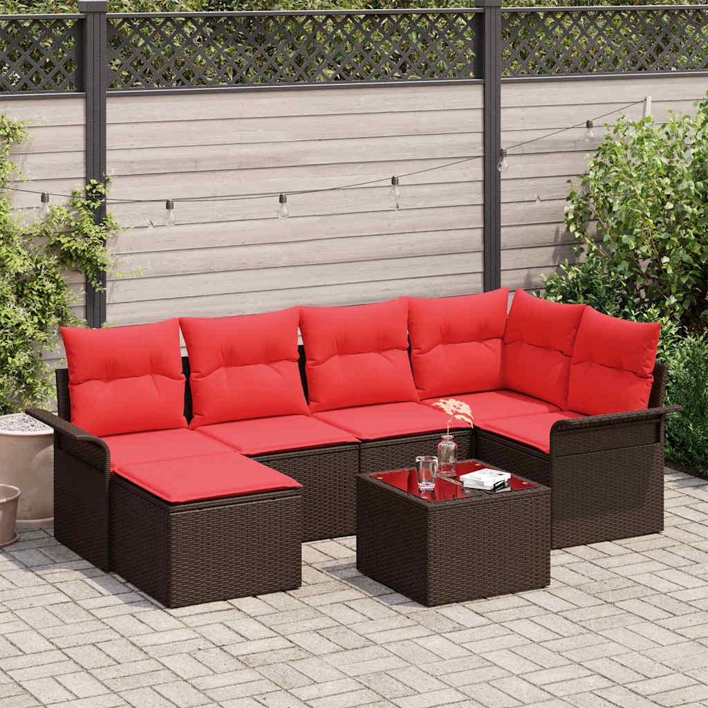 vidaXL Conjunto de sofá de jardín 7 uds. Marrón ratán sintético