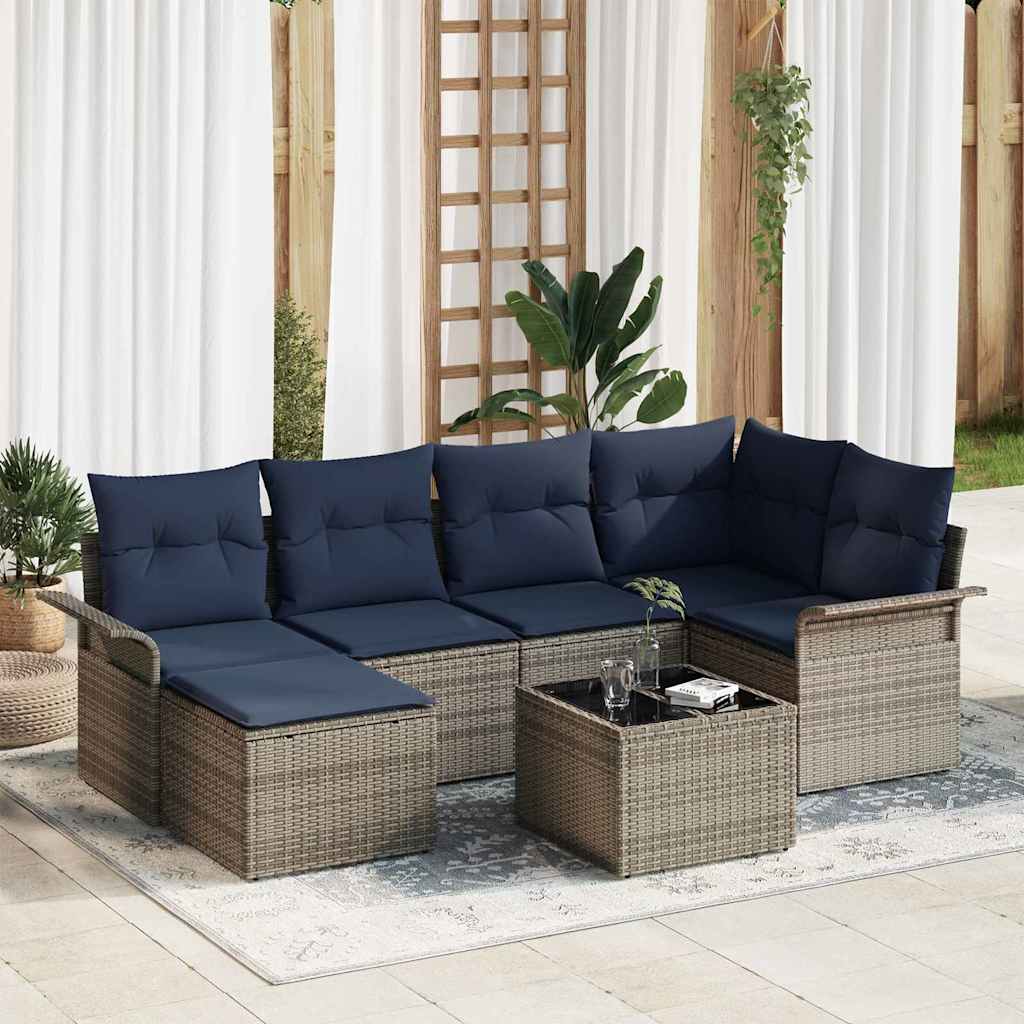 vidaXL Conjunto de sofá de jardín 7 uds. Gris ratán sintético