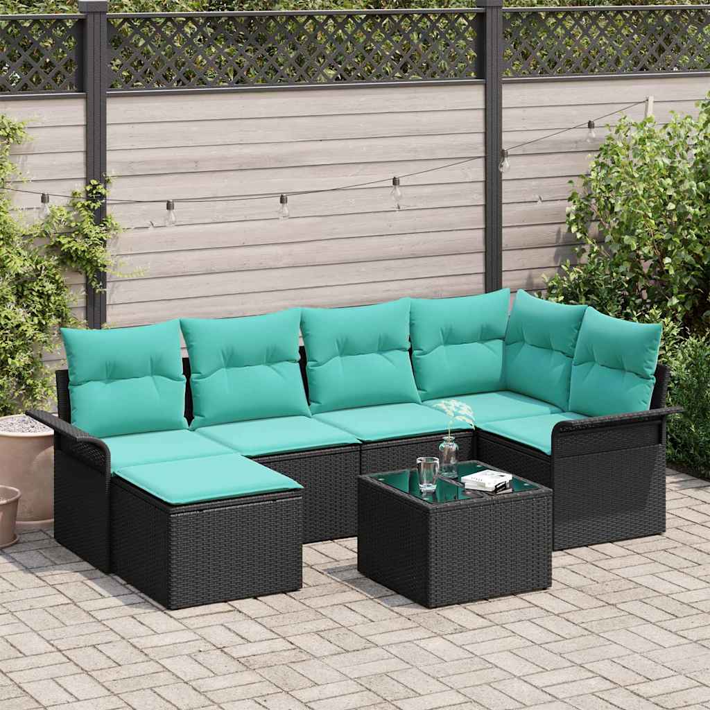 vidaXL Conjunto de sofá de jardín 7 uds. Negro ratán sintético