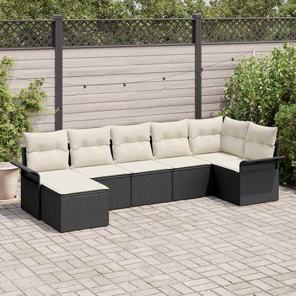 vidaXL Conjunto de sofá de jardín 7 uds. Negro ratán sintético