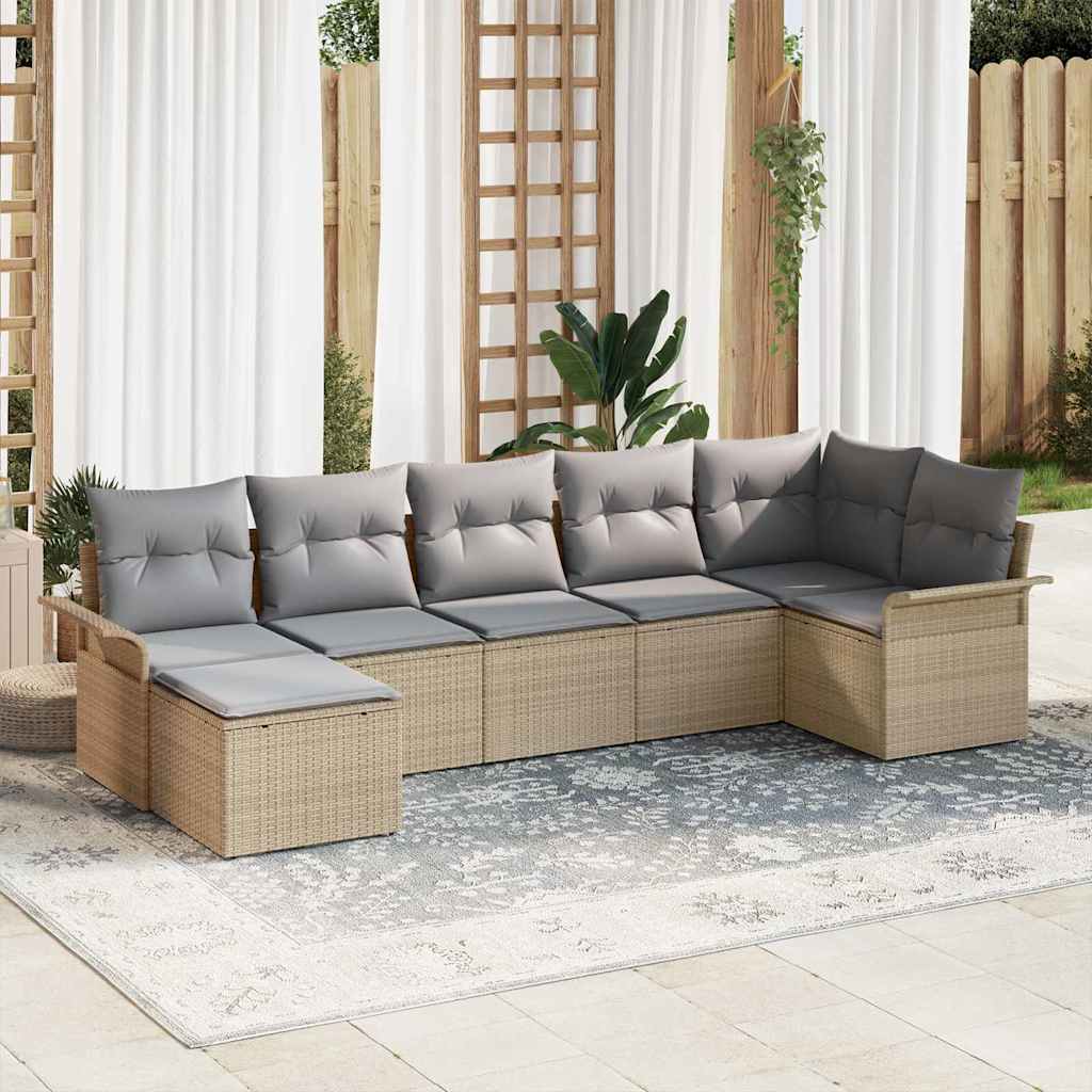 vidaXL Conjunto de sofá de jardín 7 uds. Beige ratán sintético