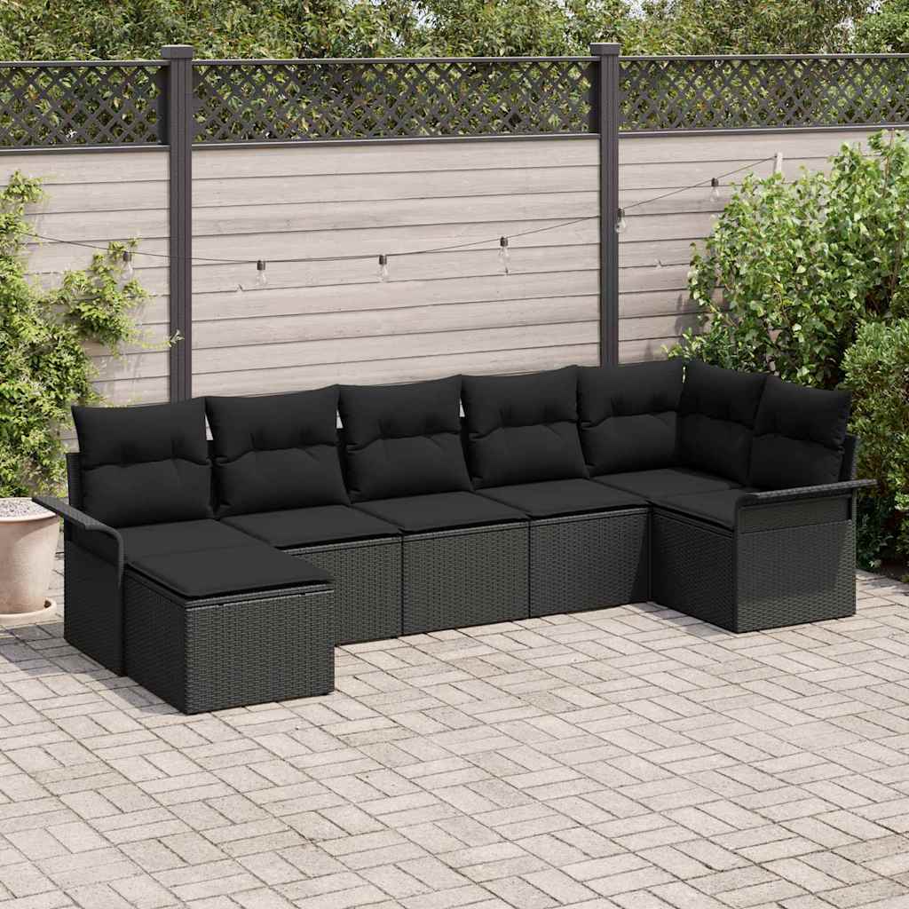 vidaXL Conjunto de sofá de jardín 7 uds. Negro ratán sintético