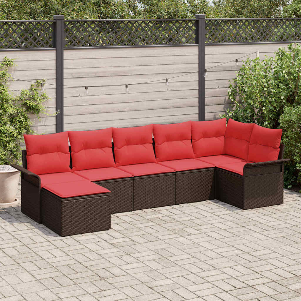 vidaXL Conjunto de sofá de jardín 7 uds. Beige ratán sintético