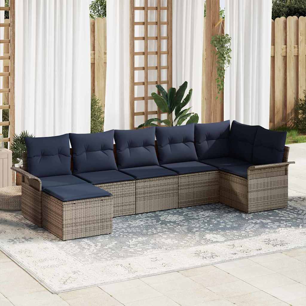 vidaXL Conjunto de sofá de jardín 7 uds. Gris Claro ratán sintético