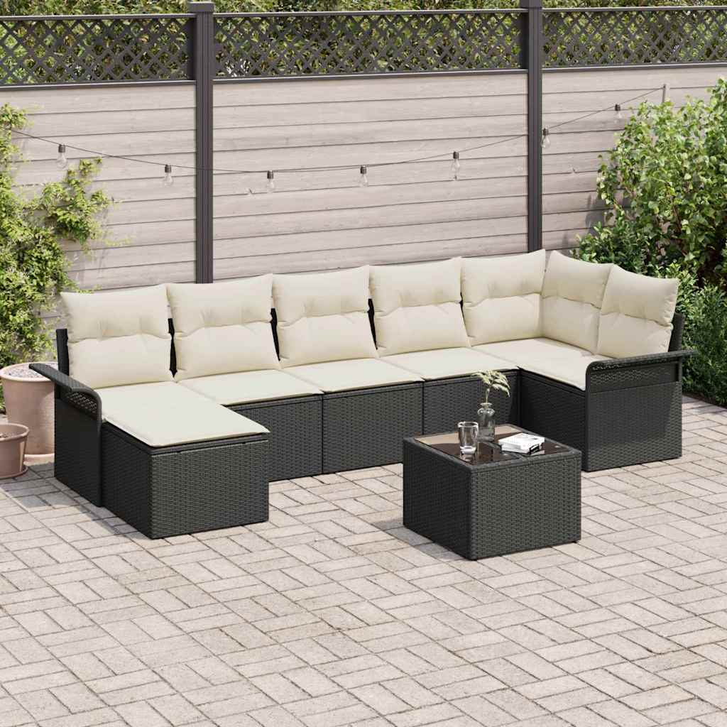 vidaXL Conjunto de sofá de jardín 8 uds. Negro ratán sintético