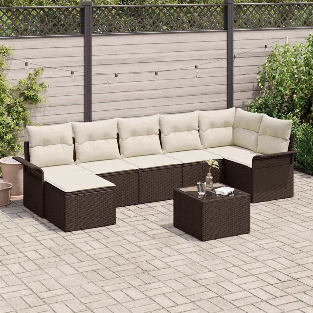 vidaXL Conjunto de sofá de jardín 8 uds. Marrón ratán sintético