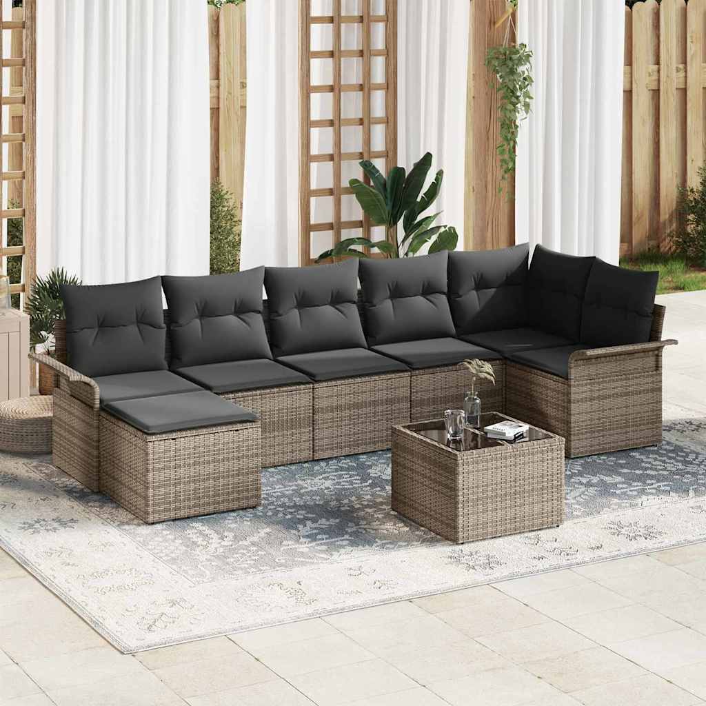 vidaXL Conjunto de sofá de jardín 8 uds. Gris ratán sintético