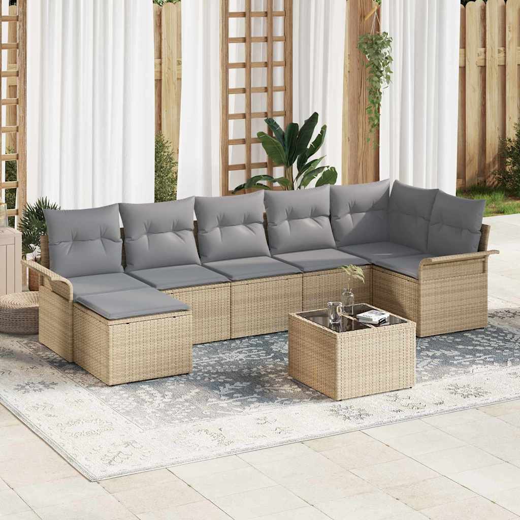 vidaXL Conjunto de sofá de jardín 8 uds. Beige ratán sintético