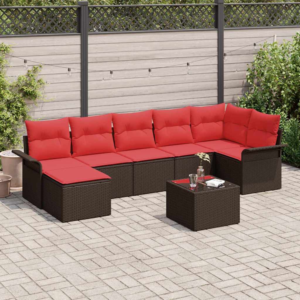 vidaXL Conjunto de sofá de jardín 8 uds. Marrón ratán sintético