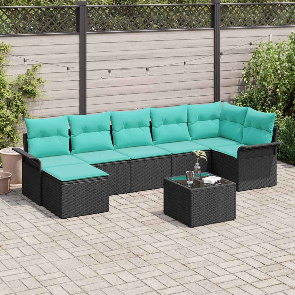 vidaXL Conjunto de sofá de jardín 8 uds. Negro ratán sintético