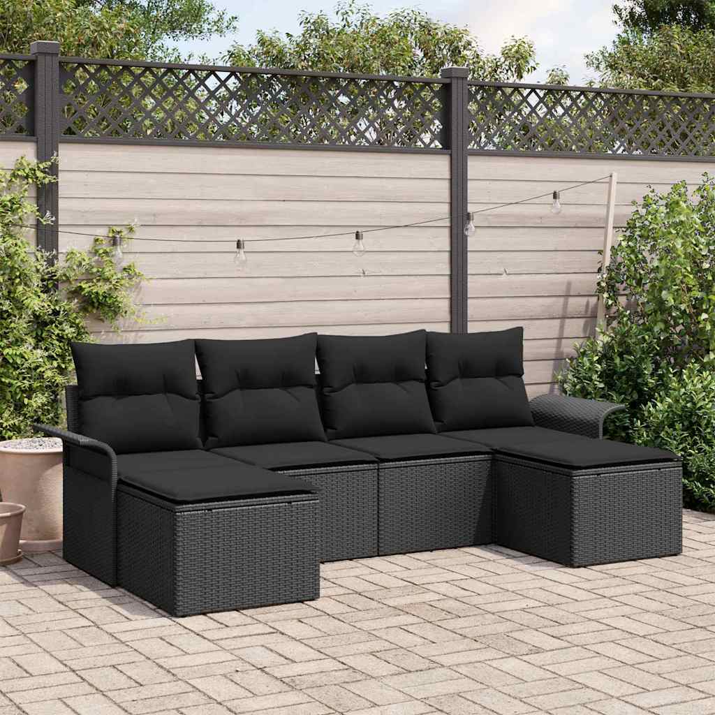 vidaXL Conjunto de sofá de jardín 6 uds. Negro ratán sintético