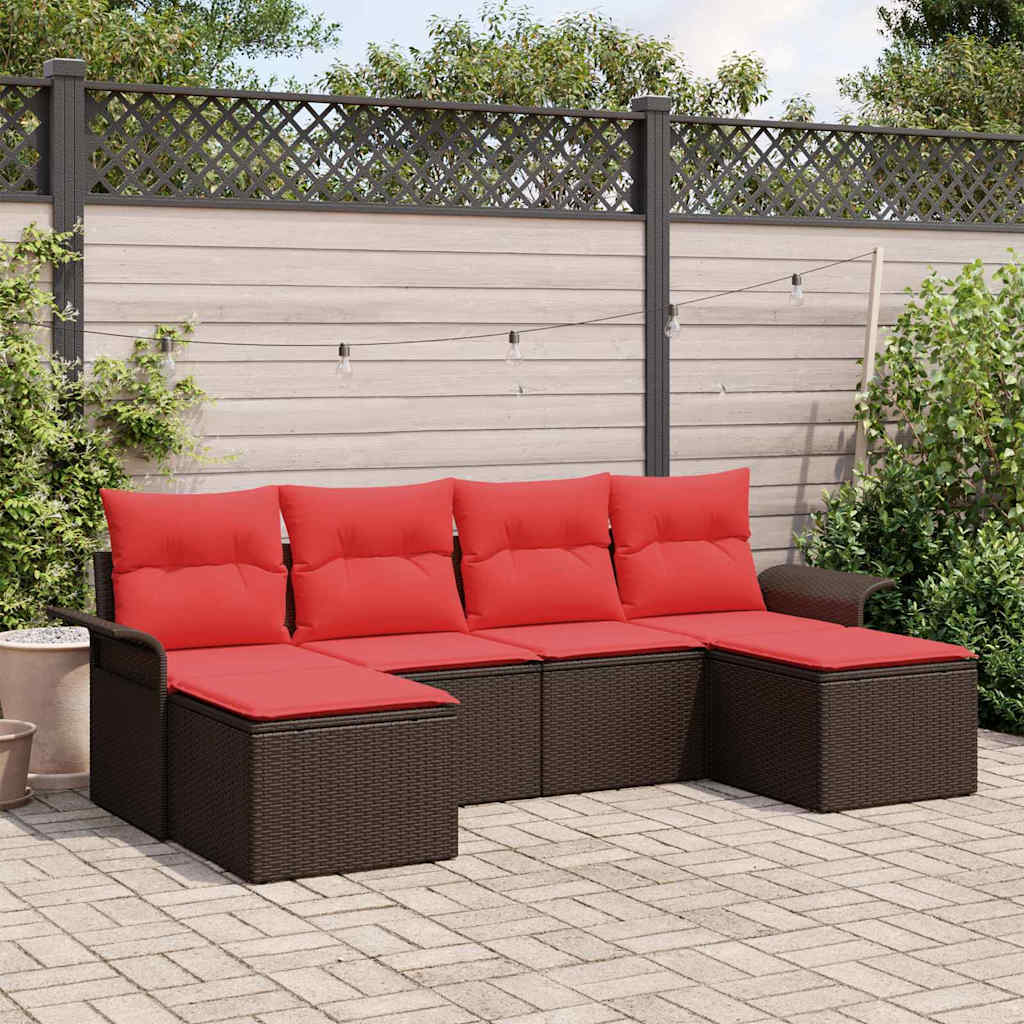 vidaXL Conjunto de sofá de jardín 6 uds. Marrón Poliratán