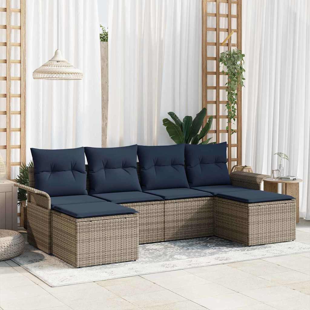 vidaXL Conjunto de sofá de jardín 6 uds. Gris Poliratán