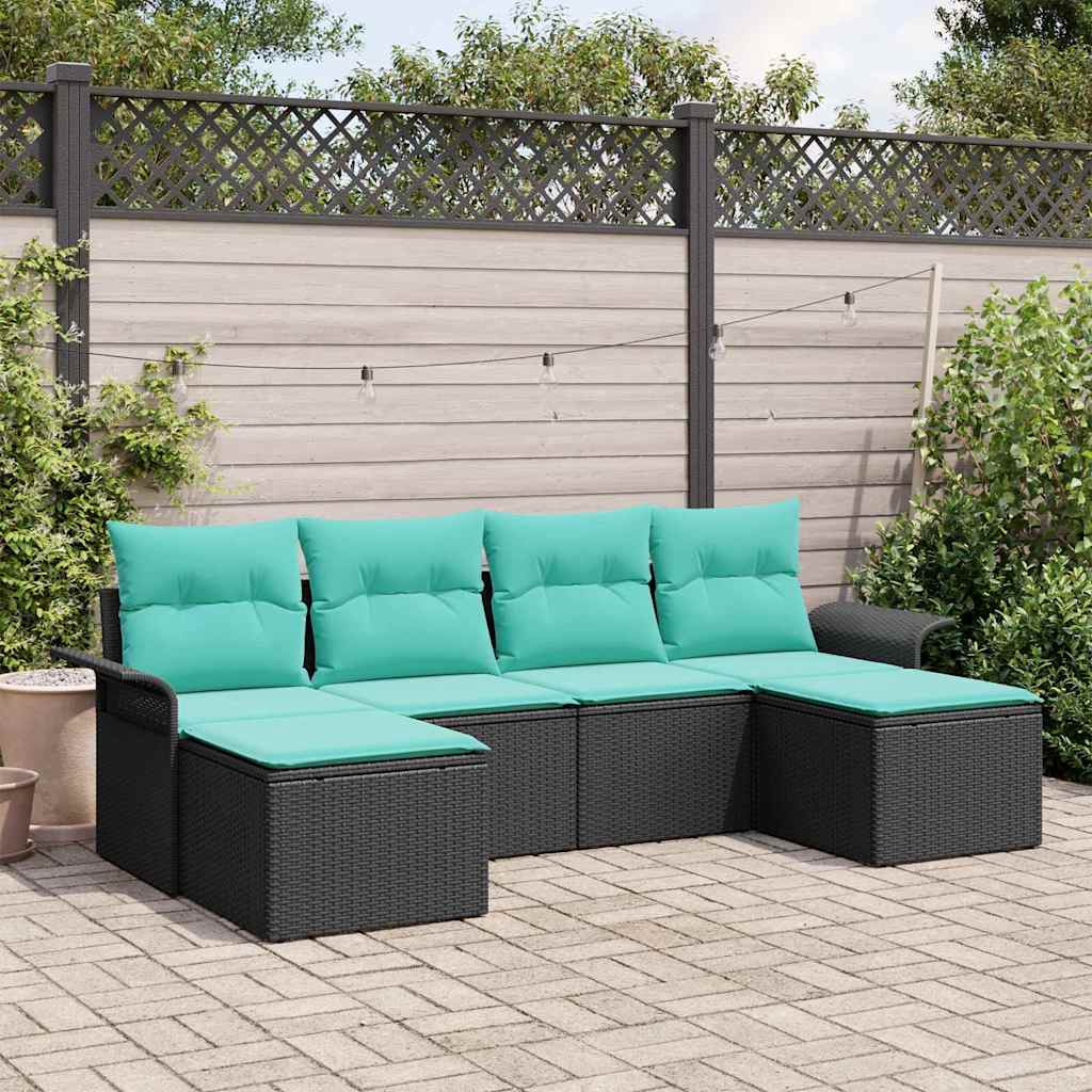 vidaXL Conjunto de sofá de jardín 6 uds. Negro Poliratán