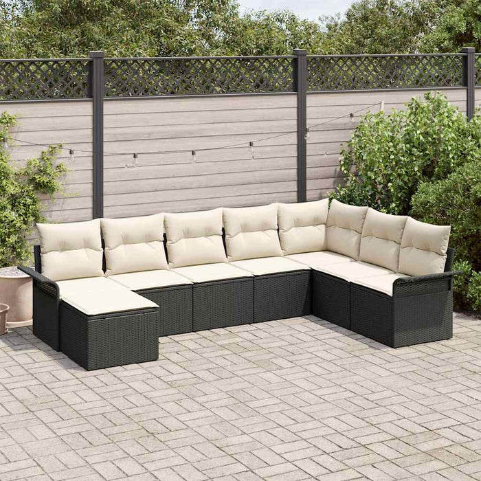 vidaXL Conjunto de sofá de jardín 8 uds. Negro Poliratán