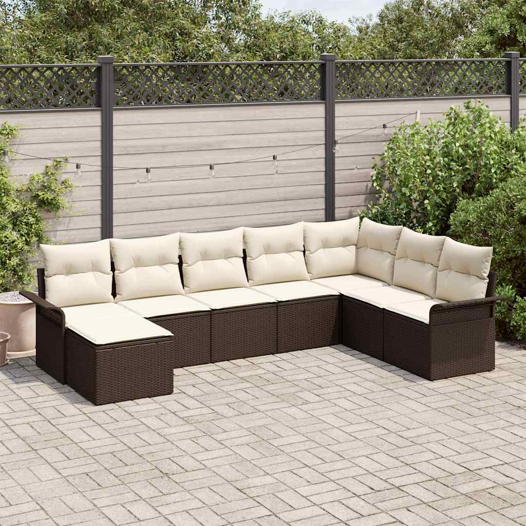 vidaXL Conjunto de sofá de jardín 8 uds. Marrón Poliratán