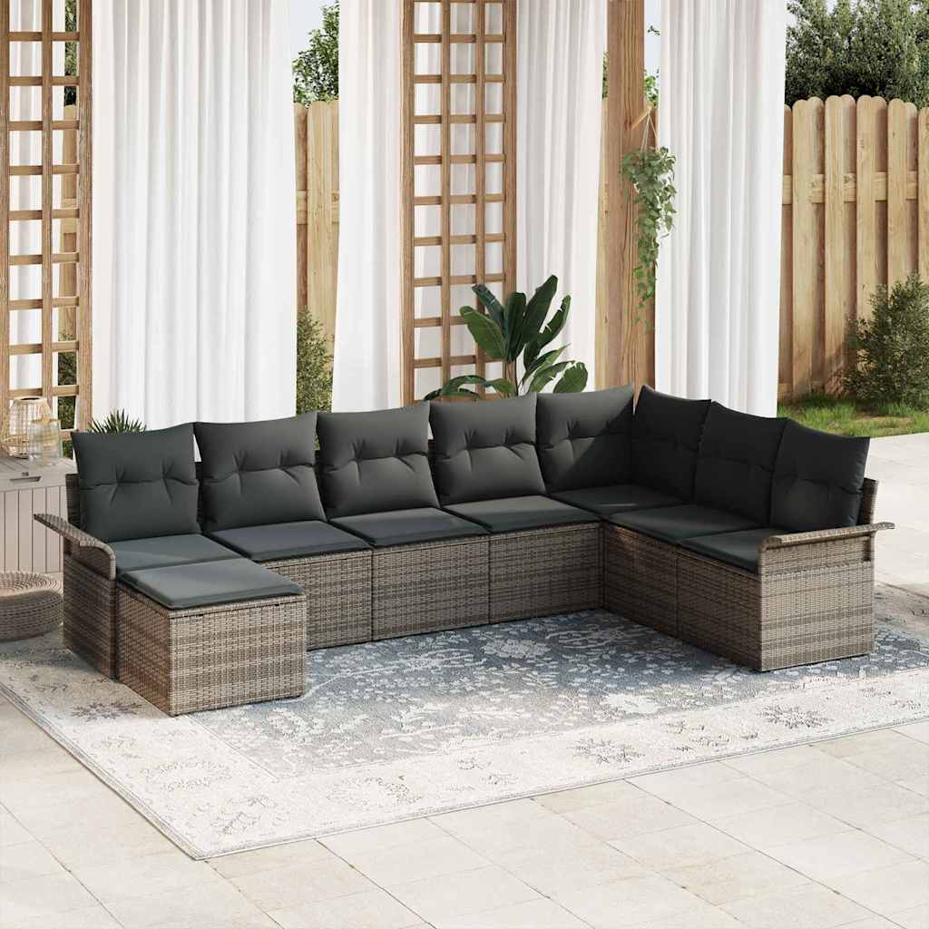 vidaXL Conjunto de sofá de jardín 8 uds. Gris Poliratán