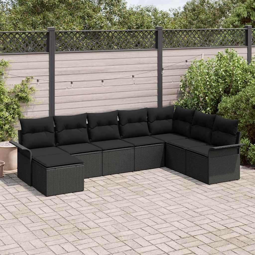 vidaXL Conjunto de sofá de jardín 8 uds. Negro Poliratán