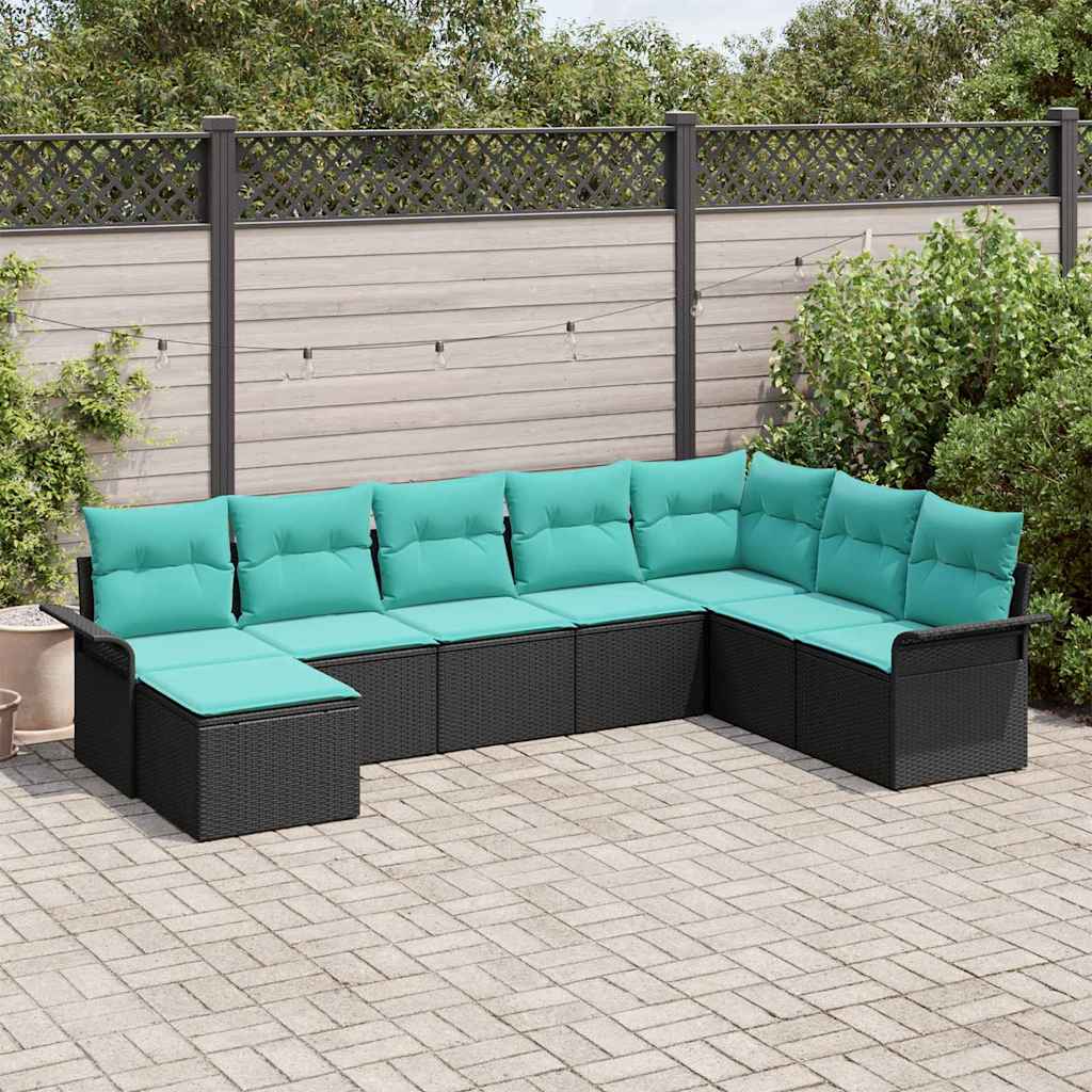 vidaXL Conjunto de sofá de jardín 8 uds. Negro Poliratán
