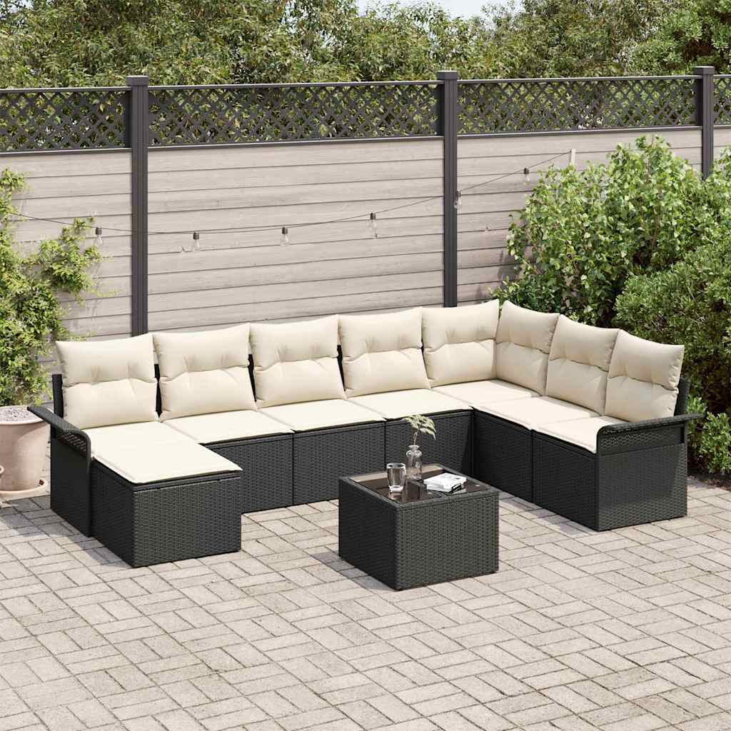 vidaXL Conjunto de sofá de jardín 9 uds. Marrón Poliratán