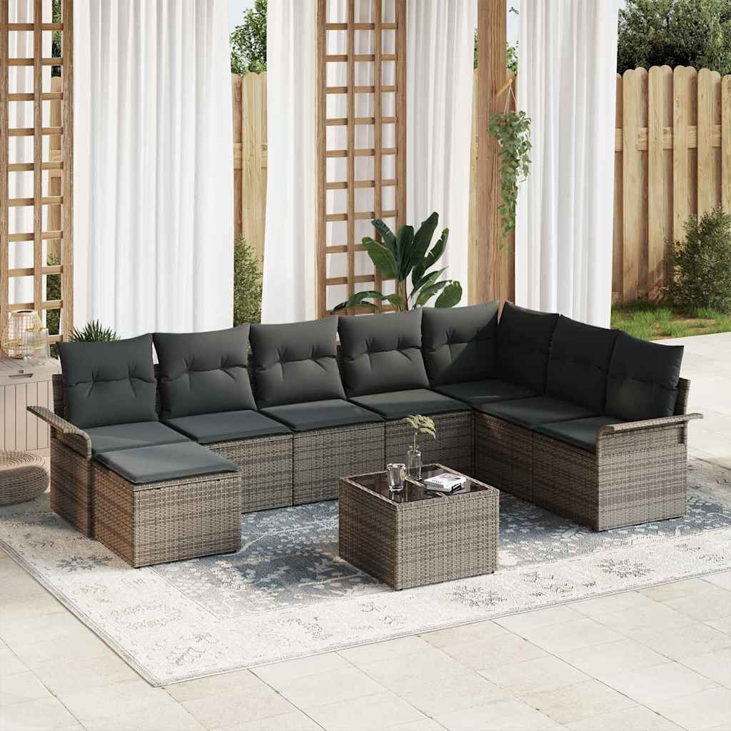 vidaXL Conjunto de sofá de jardín 9 uds. Negro Poliratán