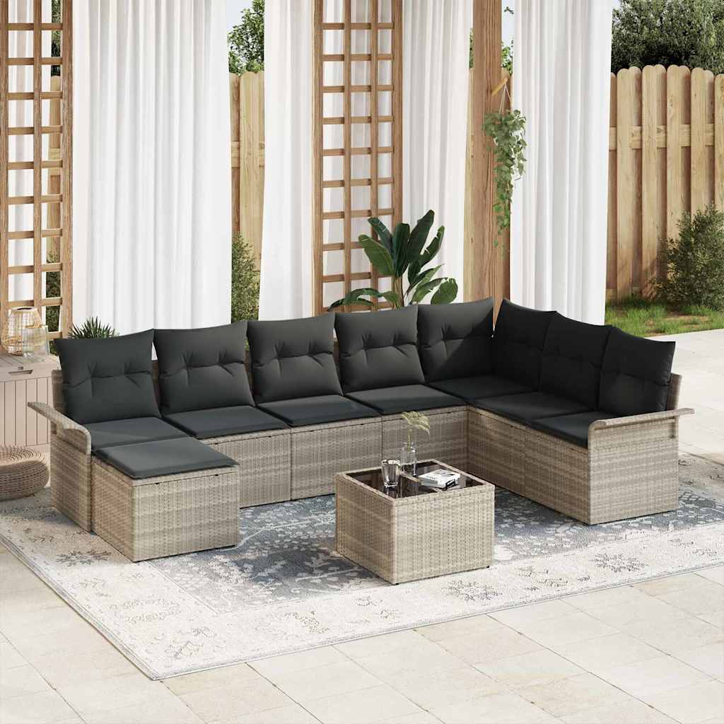 vidaXL Conjunto de sofá de jardín 9 uds. Gris Poliratán