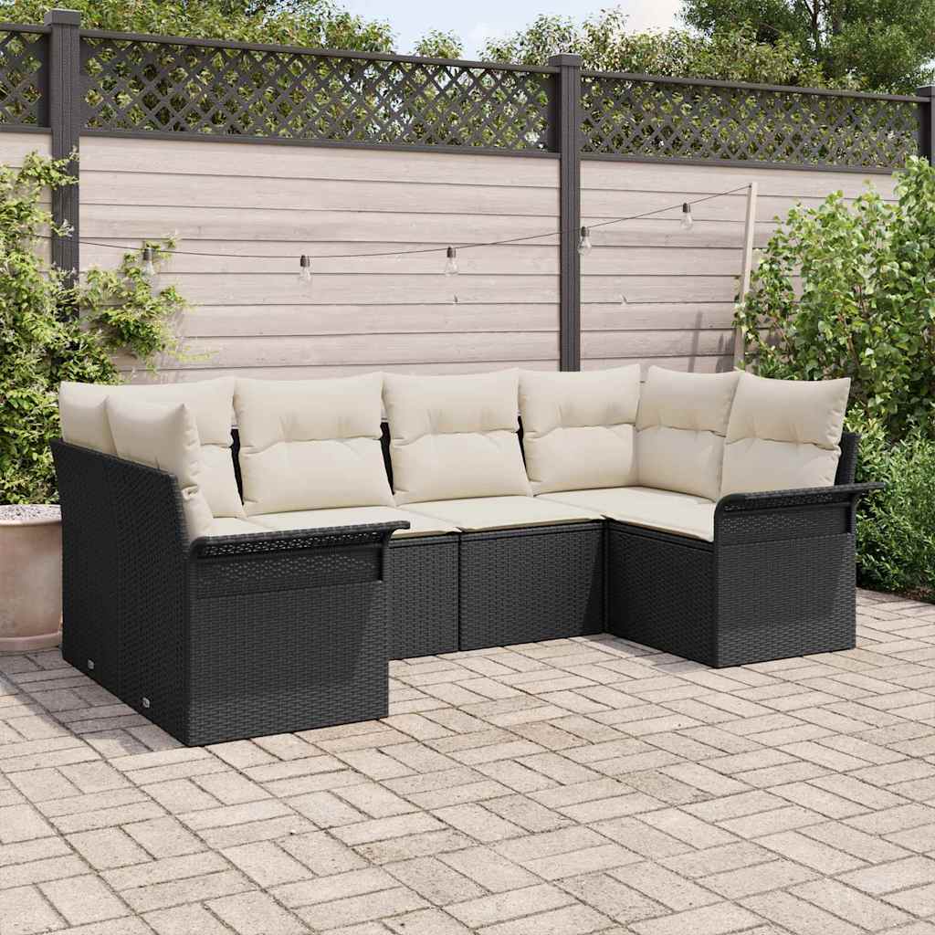vidaXL Conjunto de sofá de jardín 6 uds. Negro Poliratán