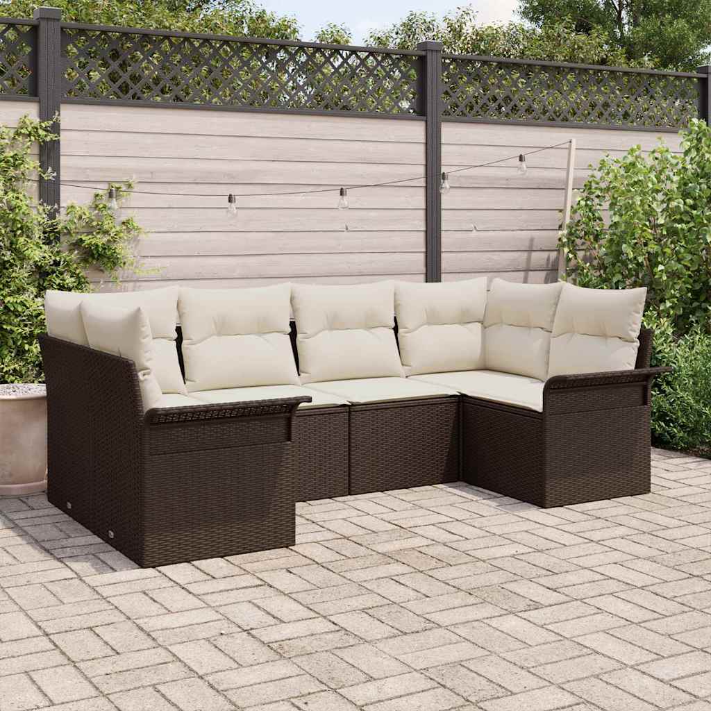 vidaXL Conjunto de sofá de jardín 6 uds. Marrón Poliratán