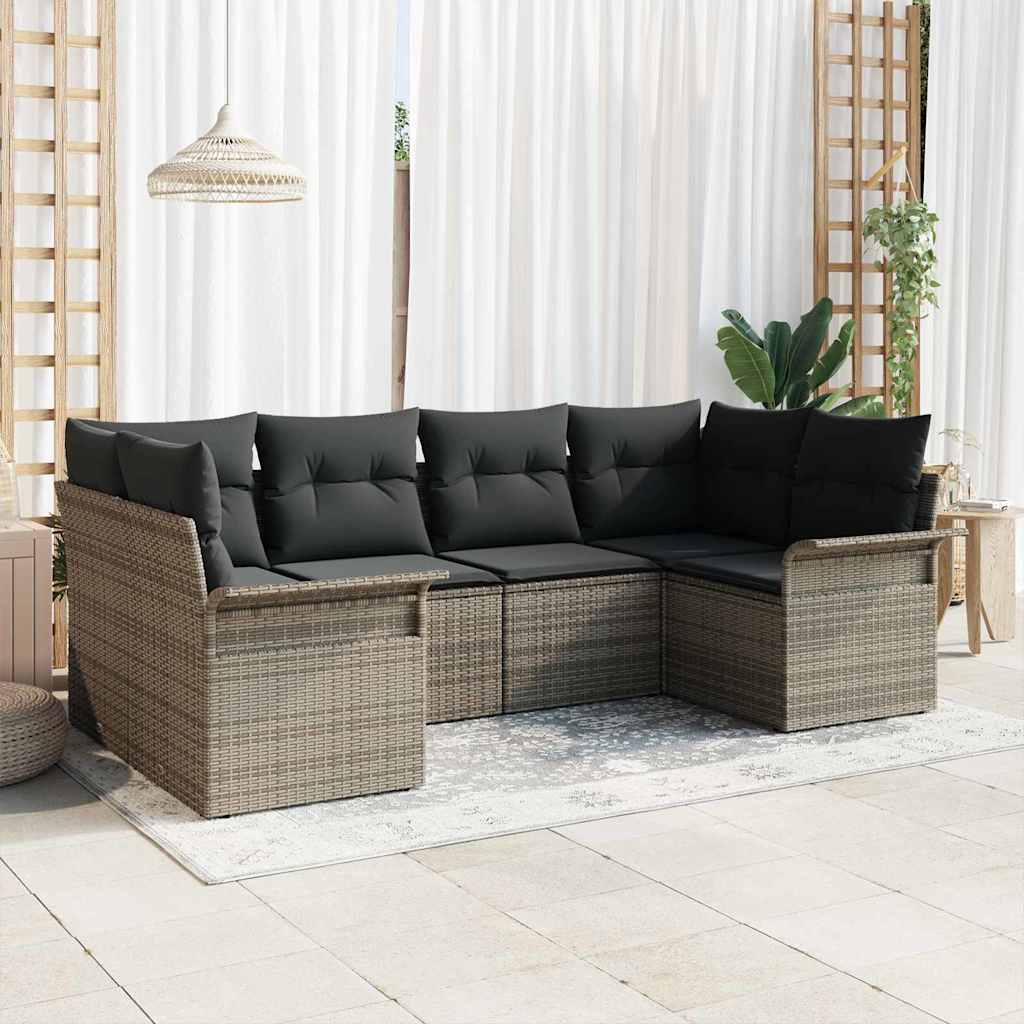 vidaXL Conjunto de sofá de jardín 6 uds. Gris Poliratán