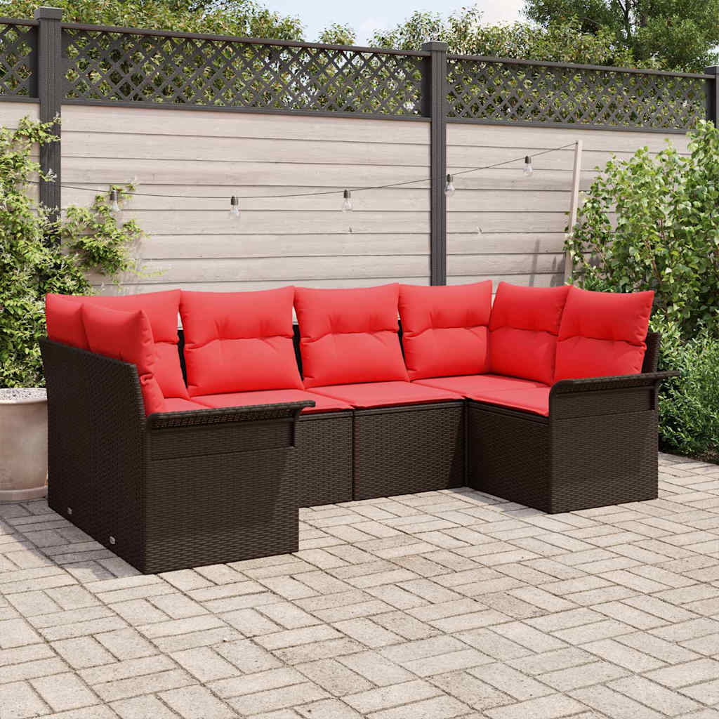 vidaXL Conjunto de sofá de jardín 6 uds. Marrón Poliratán