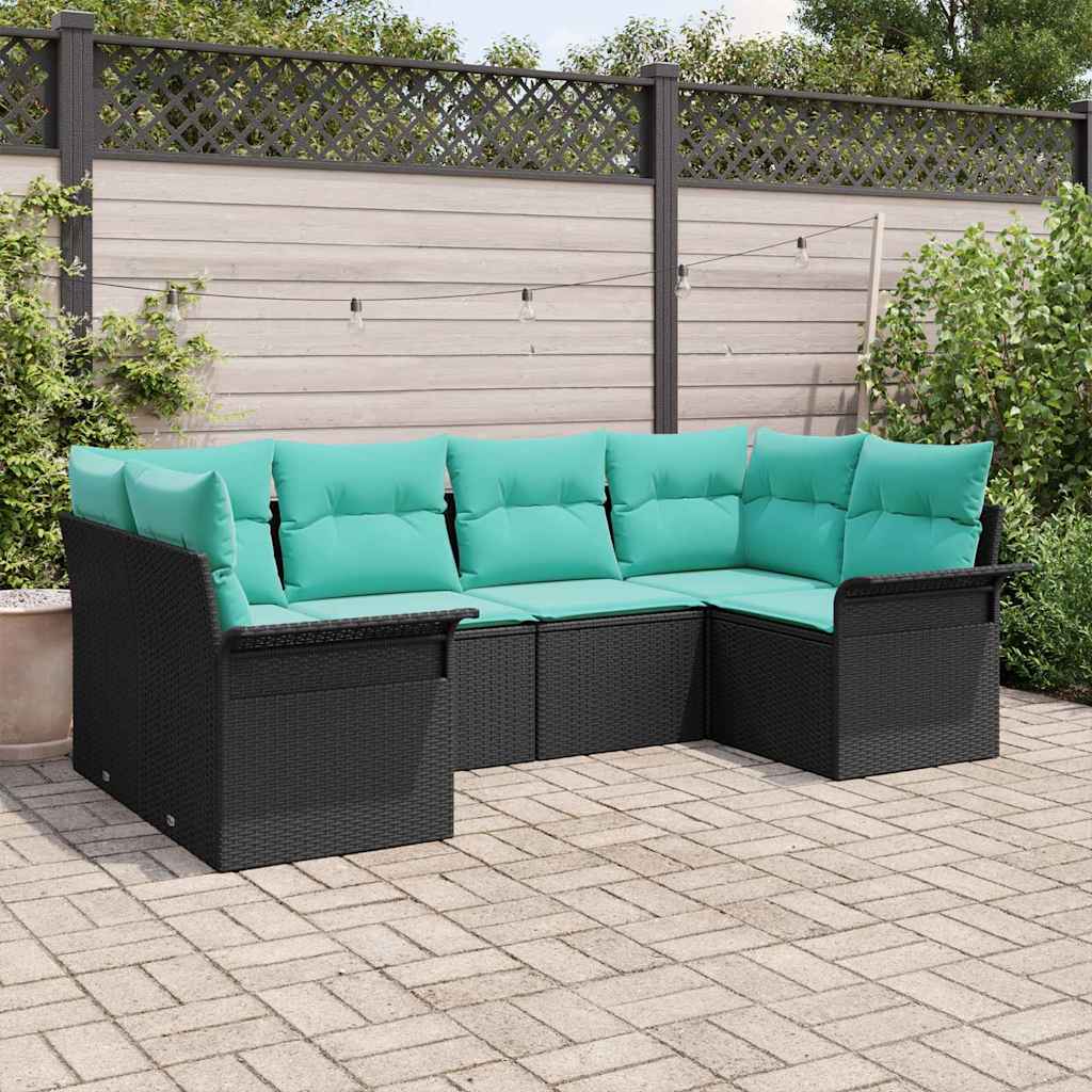 vidaXL Conjunto de sofá de jardín 6 uds. Negro Poliratán