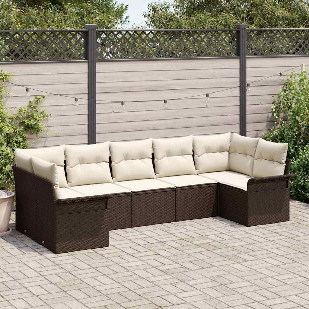 vidaXL Conjunto de sofá de jardín 7 uds. Marrón Poliratán