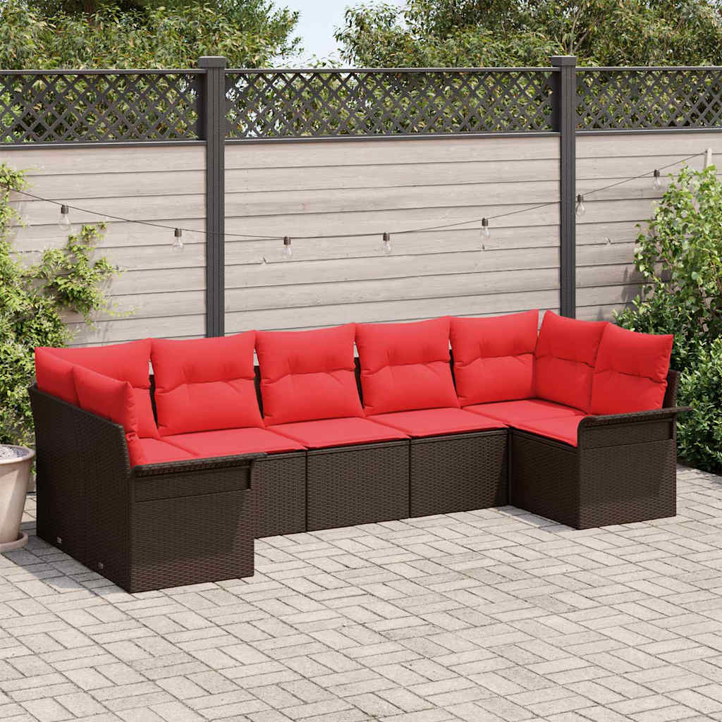 vidaXL Conjunto de sofá de jardín 7 uds. Marrón Poliratán