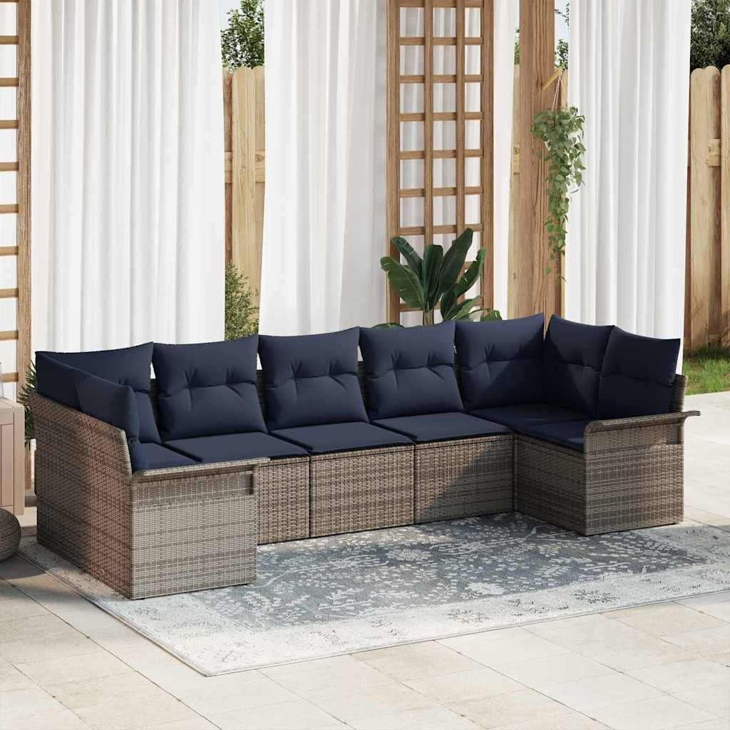 vidaXL Conjunto de sofá de jardín 7 uds. Gris Poliratán