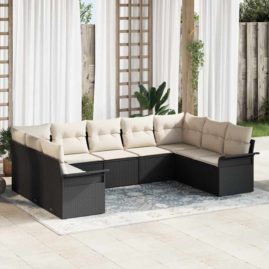 vidaXL Conjunto de sofá de jardín 9 uds. Negro ratán sintético