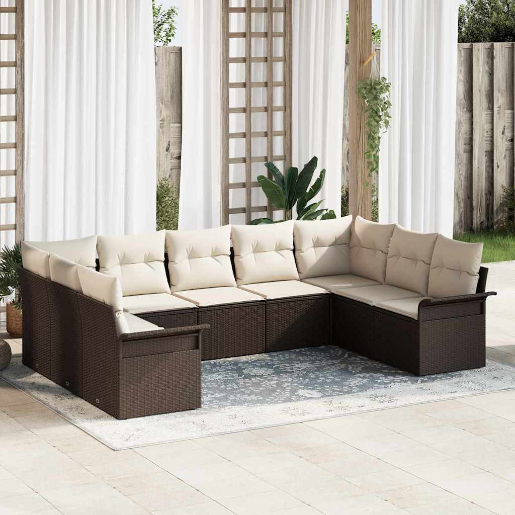 vidaXL Conjunto de sofá de jardín 9 uds. Marrón ratán sintético
