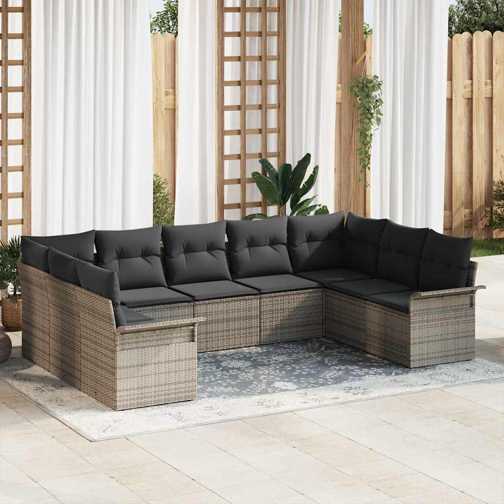 vidaXL Conjunto de sofá de jardín 9 uds. Gris ratán sintético