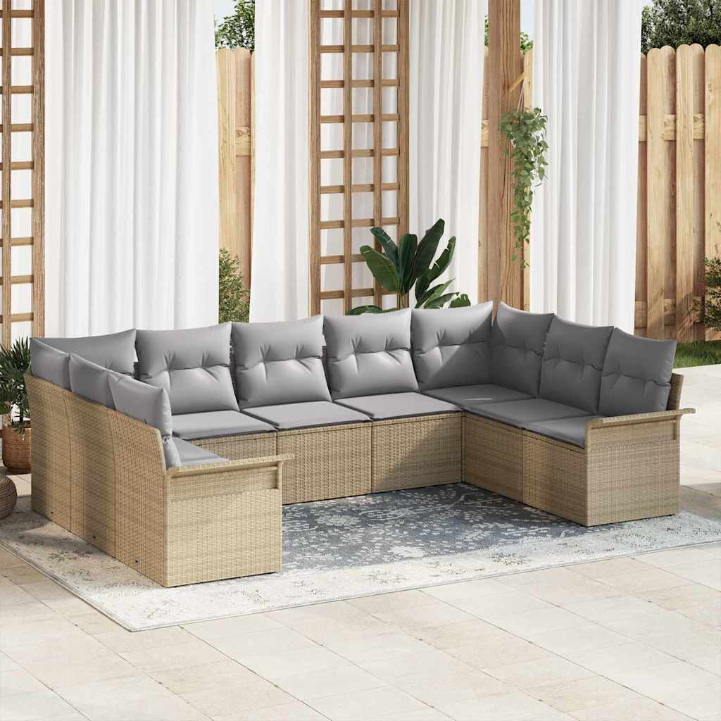 vidaXL Conjunto de sofá de jardín 9 uds. Beige ratán sintético