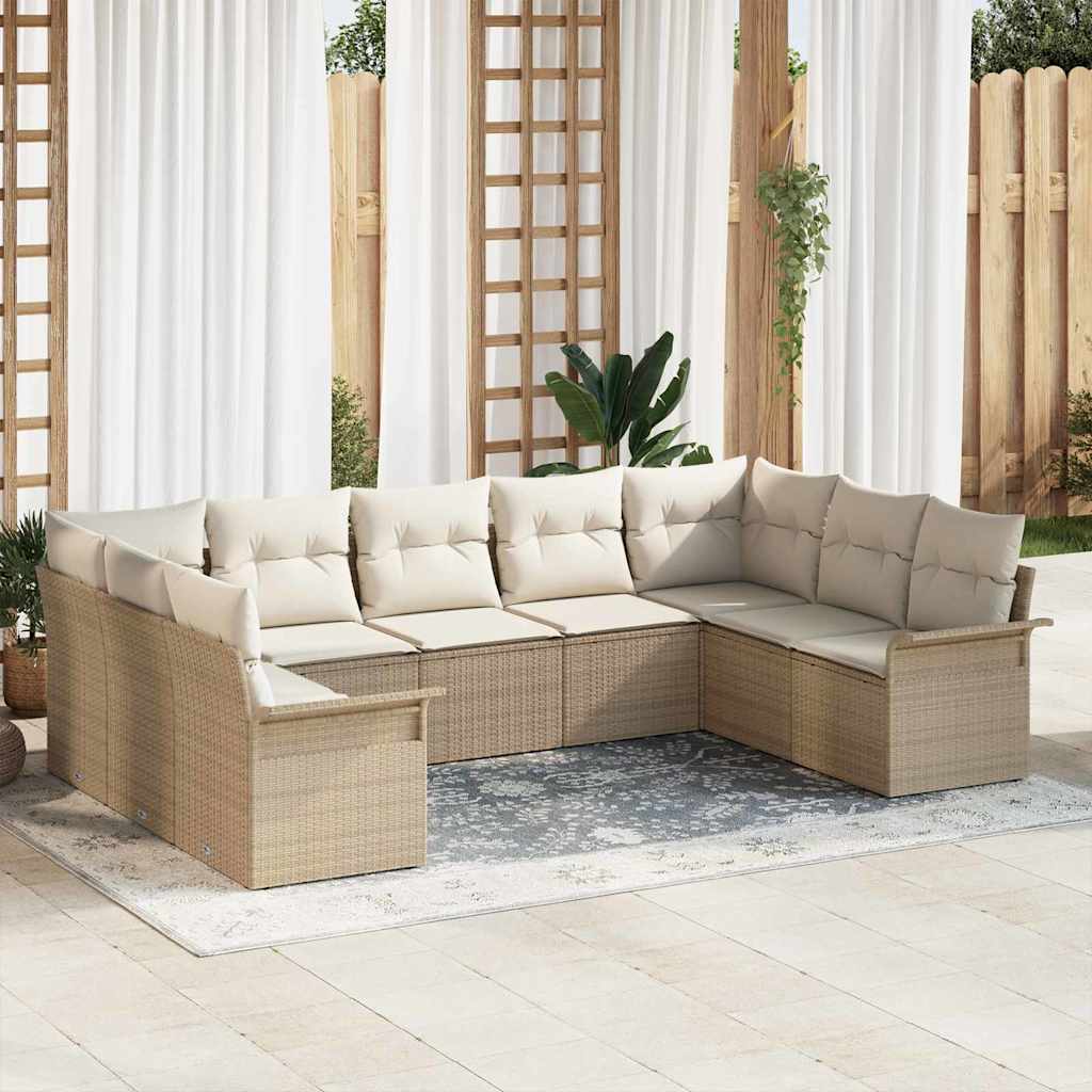 vidaXL Conjunto de sofá de jardín 9 uds. Beige ratán sintético