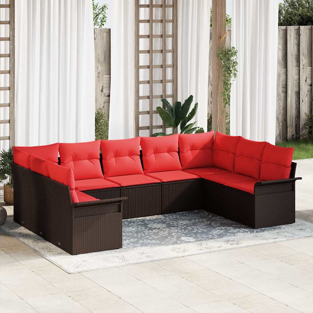 vidaXL Conjunto de sofá de jardín 9 uds. Beige ratán sintético
