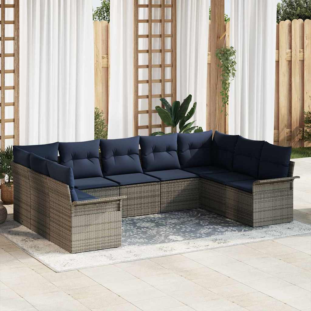 vidaXL Conjunto de sofá de jardín 9 uds. Gris Claro ratán sintético