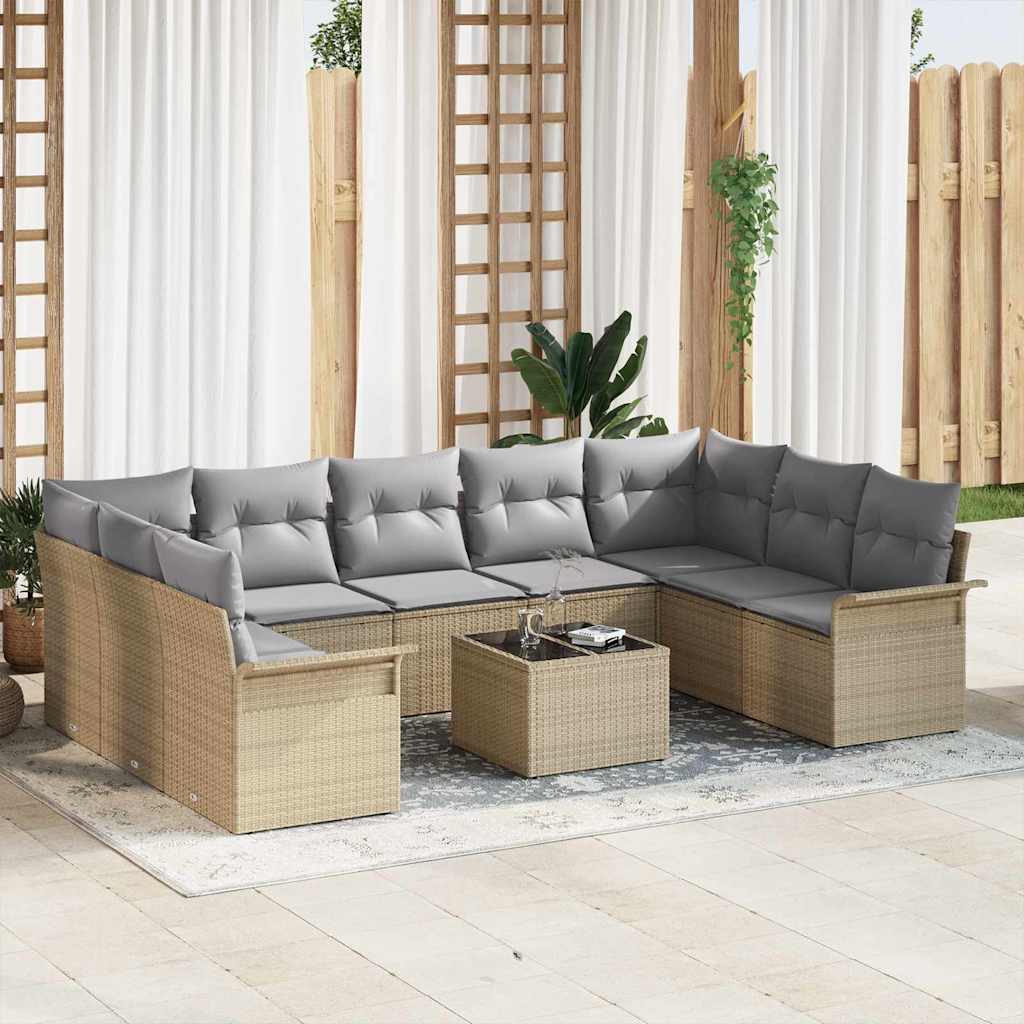 vidaXL Conjunto de sofá de jardín 10 uds. Negro ratán sintético