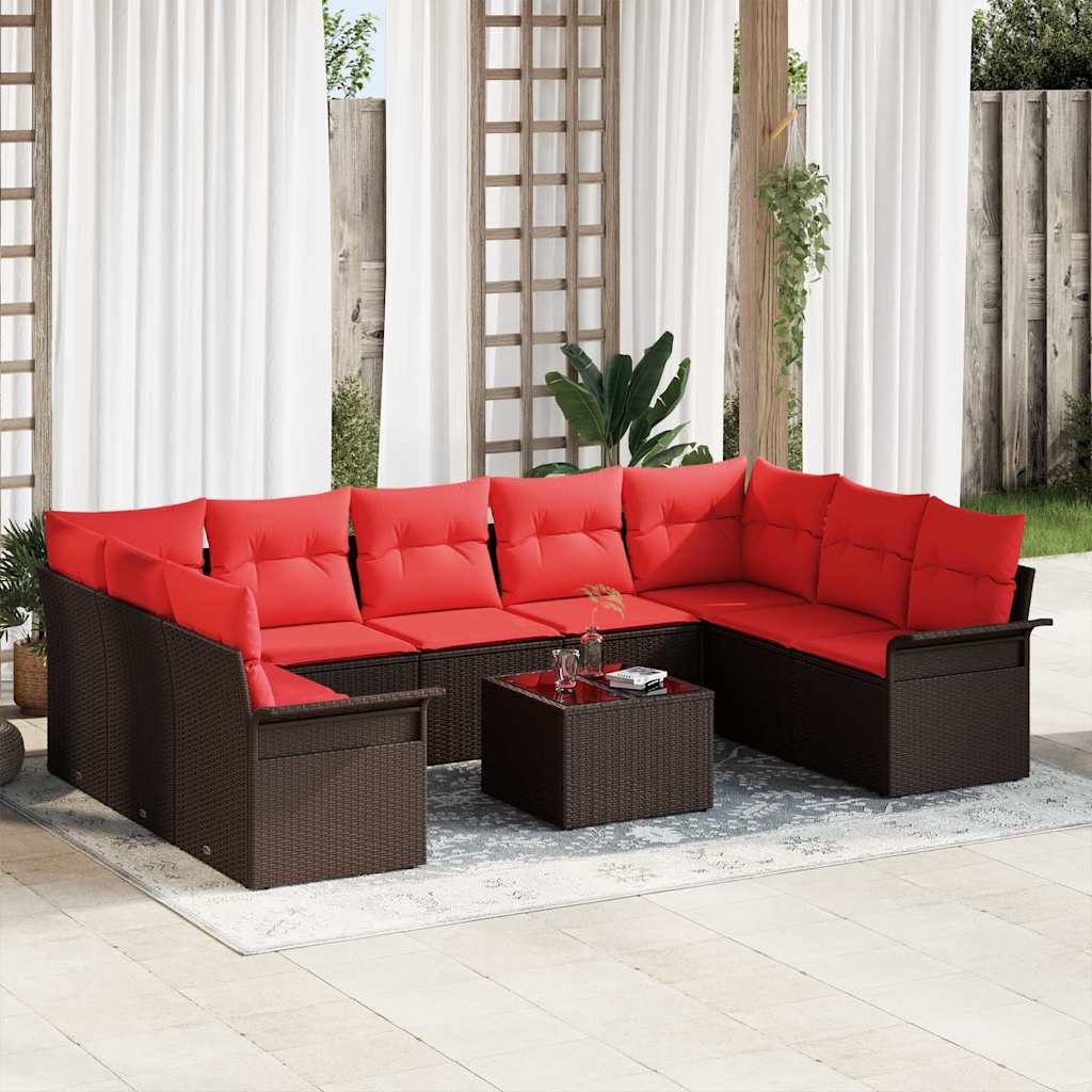 vidaXL Conjunto de sofá de jardín 10 uds. Marrón ratán sintético