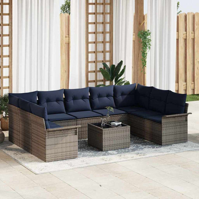 vidaXL Conjunto de sofá de jardín 10 uds. Gris ratán sintético