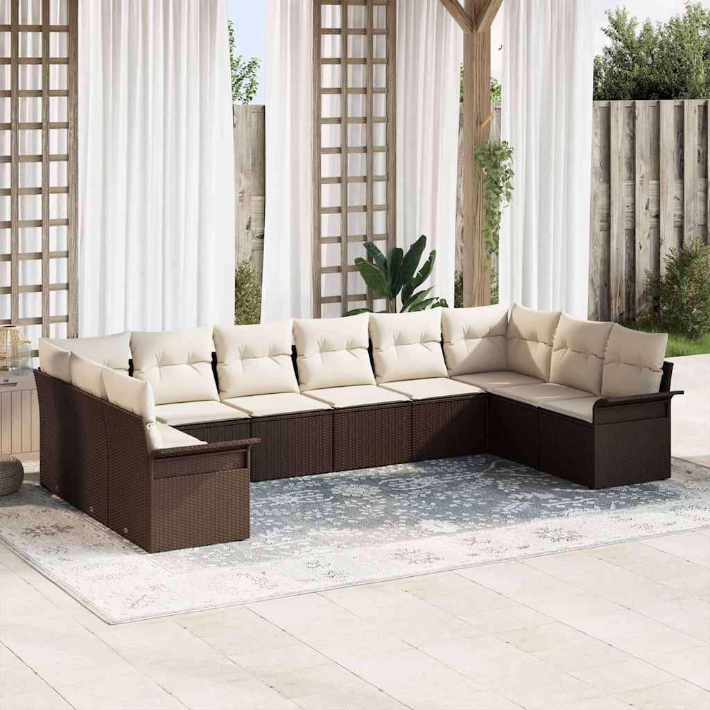 vidaXL Conjunto de sofá de jardín 10 uds. Marrón ratán sintético