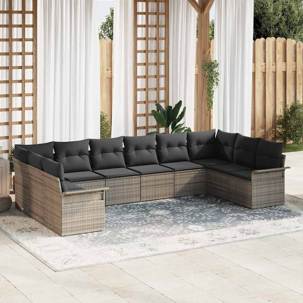 vidaXL Conjunto de sofá de jardín 10 uds. Gris ratán sintético