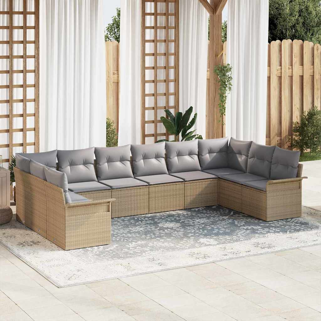 vidaXL Conjunto de sofá de jardín 10 uds. Beige ratán sintético