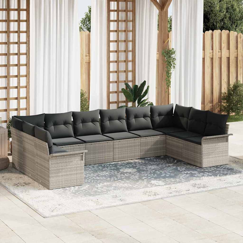 vidaXL Conjunto de sofá de jardín 10 uds. Gris Claro ratán sintético