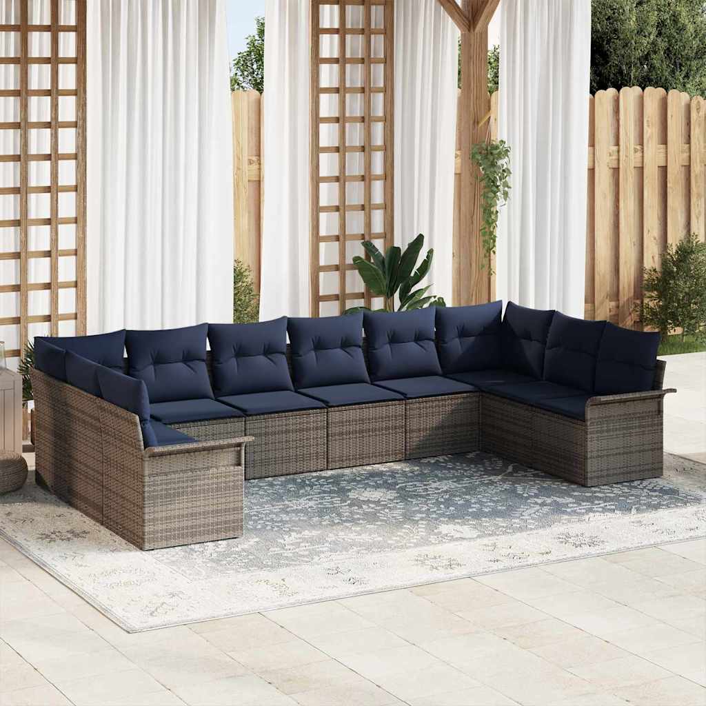 vidaXL Conjunto de sofá de jardín 10 uds. Gris Claro ratán sintético